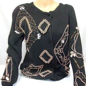 Vintage Victoria Harbour Beaded sweater cardigan Black and Gold Size S
